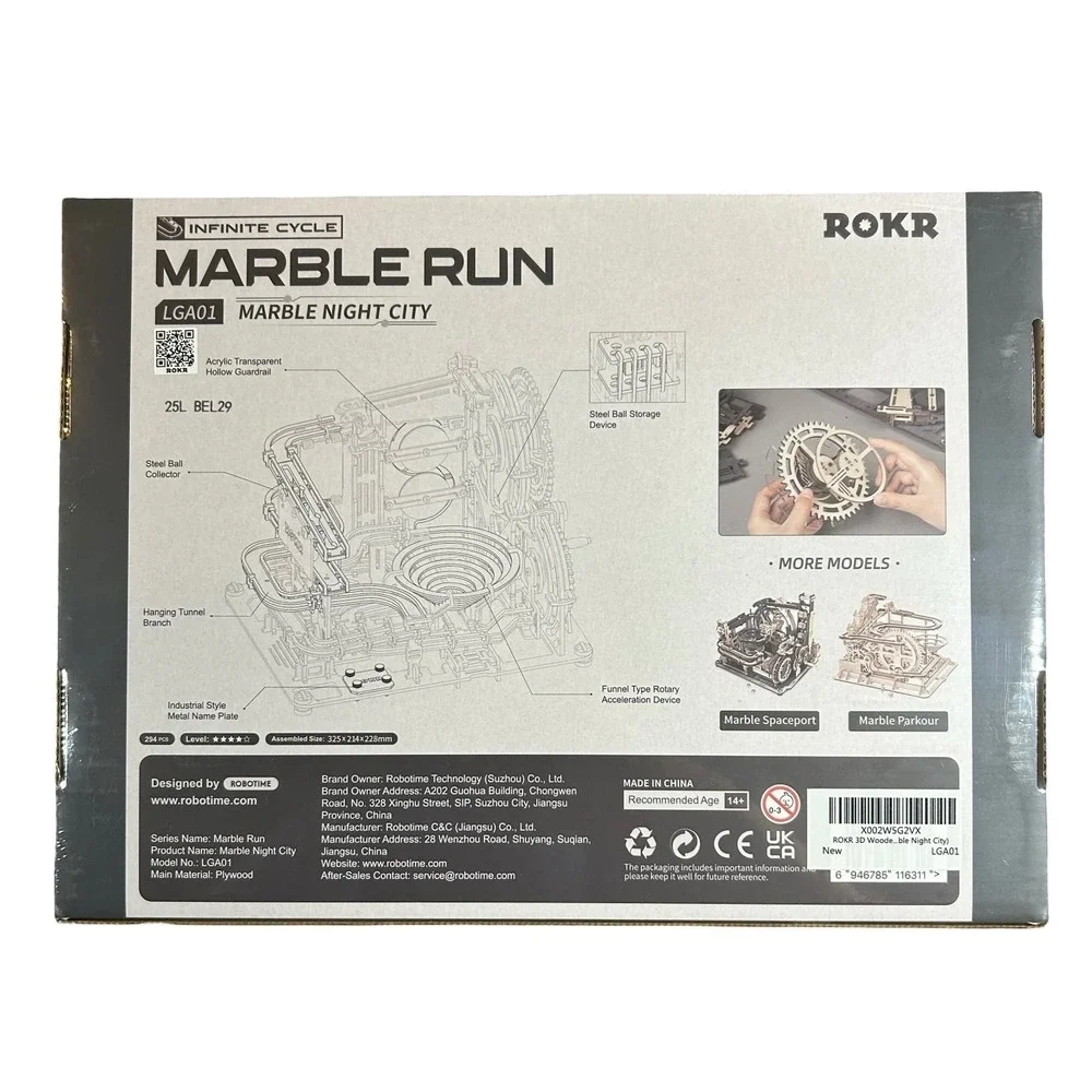 ROKR Marble Night City LGA01 3D Wooden Puzzle Mechanical DIY Marble Run Kit‎ NEW
